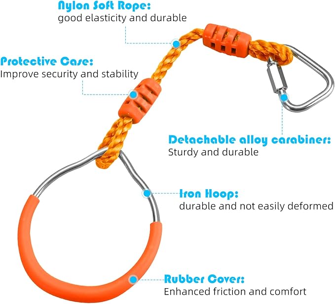 PELLOR Multi-Color Ninja Rings, Gymnastic Rings Backyard Playground Training Equipment Play for Kids & Adults, Swing Bar for Backyard Ninja Warrior Obstacle Course Kits