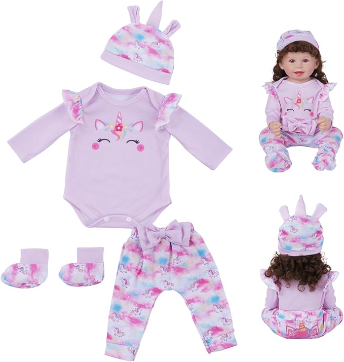 BABESIDE Reborn Baby Doll Clothes,4 Piece Baby Doll Clothes for 17-22 Inch Dolls, Baby Doll Accessories Includes Pony Doll Romber and Socks, Pretend Play Gift for Kids Age 3+
