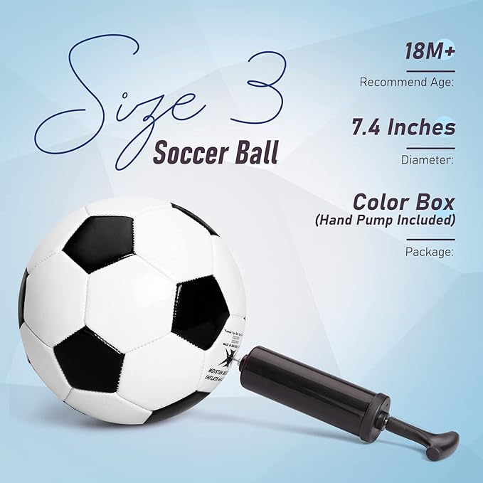 ZOOJOY Size 3 Soccer Ball for Kids, Classic Color Toddler Boys & Girls Soccer Ball with Pump, Outdoor Sports & Play Toys & Gifts for Baby Ages 2 3 4 5 6 7 8
