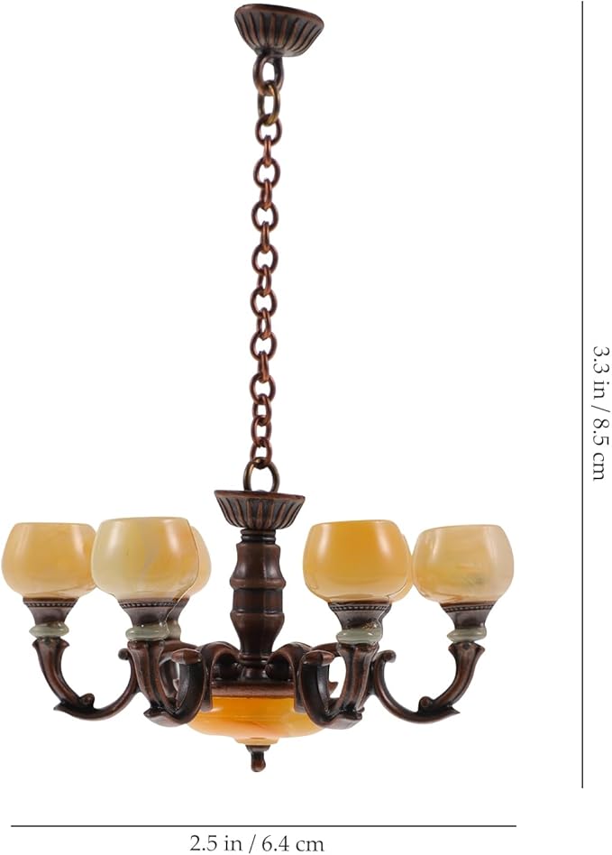 Garneck Dollhouse Chandelier Lights: 1/12 Scale Miniature Ceiling Lamp Vintage Mini Pendant Light Furniture Decor Gift for Kids Girls DIY Lovers Doll House Decoration Accessories