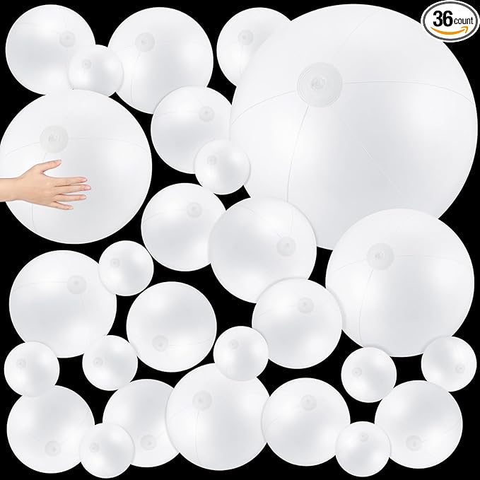 Realspring 36 Pcs Inflatable Beach Balls Bulk 6" 12" 16" 24" 40" Multiple Sizes PVC Summer Swimming Pool Ball for Adults Outdoor Beach Hawaii Water Games Party Decorations