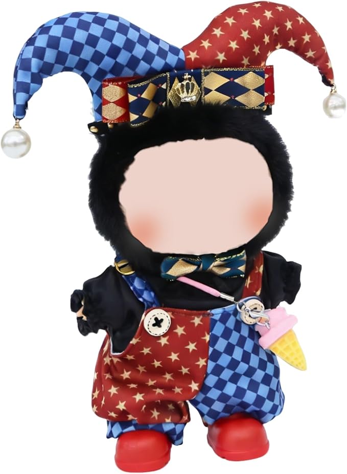 17cm Doll Clothes Sets(No Doll) Joy Clown Outfits Handcrafted Designer Clothing for Circus Carnival Including Clown Suit,Bow Tie,Shoes,Ice-Cream Decoration