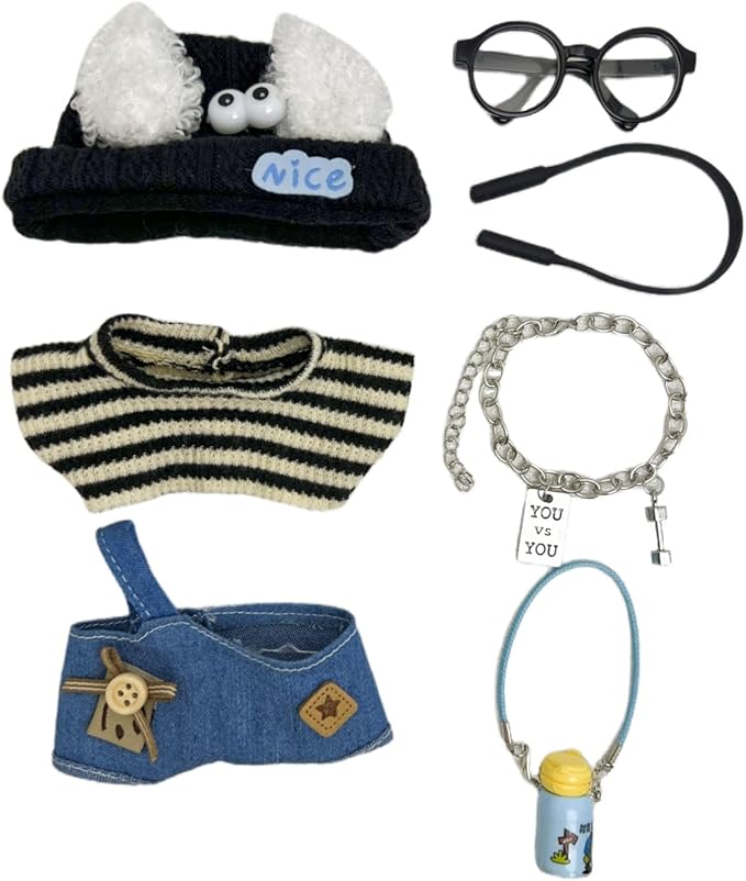 Used for Labubu Doll Outfit Clothes Designer Set,Compatible with Labubu Clothe Accessories for Doll (Black and White Stripe Set)