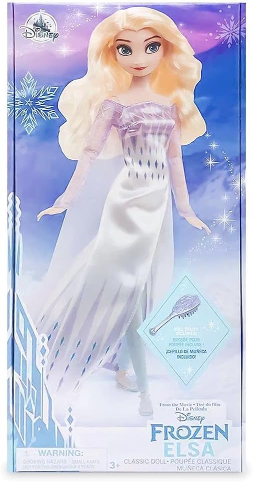 Disney Store Official Princess Classic Doll (Elsa from Frozen 2), 11 Inches, Includes Brush with Molded Details, Fully Posable Toy in Classic Outfit - Disney Princess Toys