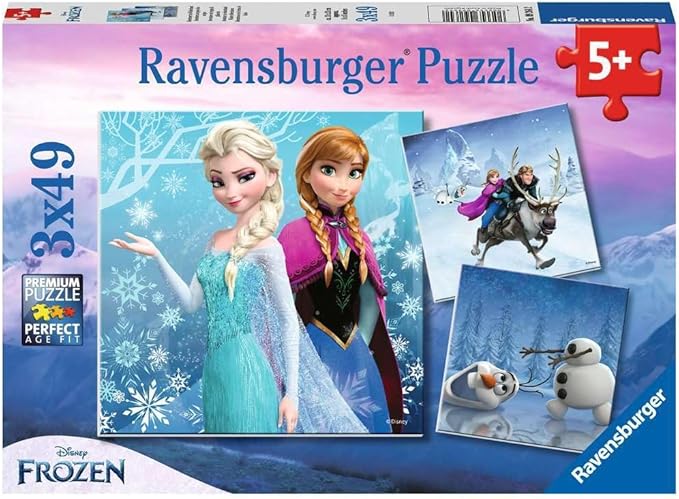 Ravensburger Disney Frozen Winter Adventures Puzzle Set - 3 x 49-Piece Jigsaw Puzzles for Kids | Unique Piece Design | Enhances Concentration & Creativity | FSC-Certified Materials