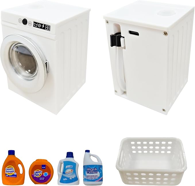 1:12 Scale Miniature Electric Washer and Dryer Set, Realistic Dollhouse Laundry Room Accessories, Mini Toy Washing Machine