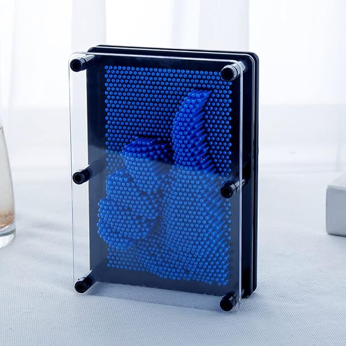 3D Pin Art Intellectual Fun Toy Blue Plastic Pin Art Palm Board Push Pin Toy (Blue-6 x 8 Inches)