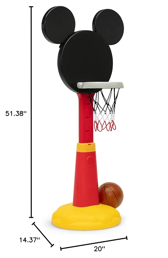 Delta Children Disney Mickey Mouse Plastic Basketball Set - Includes Basketball Hoop, 1 Basketball and Ball Pump, Red/Black