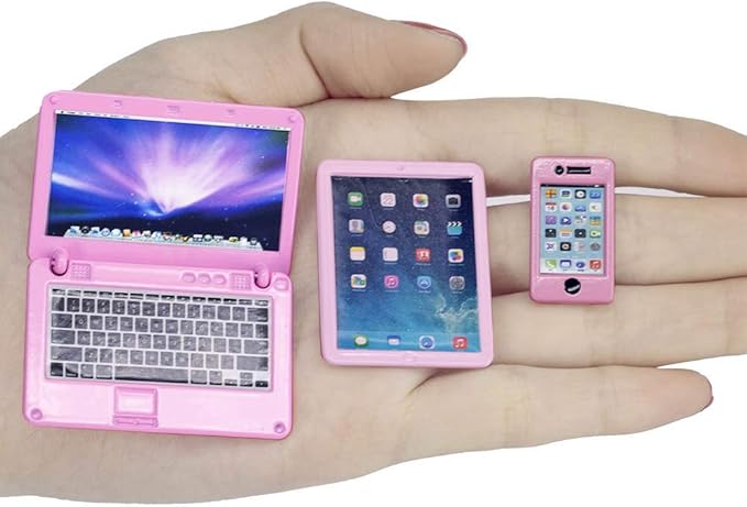 Dollhouse Decoration Miniature Accessories Dollhouse Computer Laptop Tablet Phone Simulation Accessories for Doll 1/6 1/12 Miniatures Play Set - 3 Pcs
