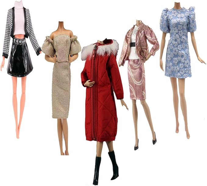 Doll Clothes, 5 Sets Outfits Spring Dresses Pants Windbreaker Hat for 11.5 inch Dolls Accessories Random Style (C)