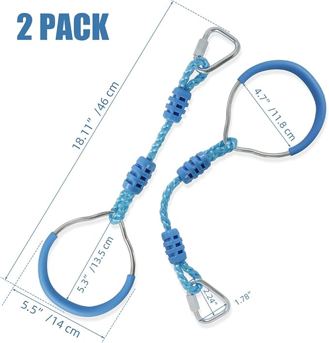 American Ninja Warrior Obstacle Course Playset Ninja Ring Fist Swing Monkey Bars For Outdoor Indoor Jungle Gym, 2 Blue Hanging Climbing Rings Backyard Playground Training Equipment Fitness Ring