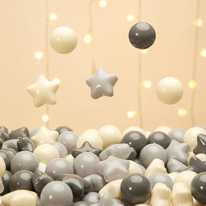 TRENDPLAY Star Ball Pit Balls for Toddlers -50 100 200 Count Star Balls Different Shapes, Non-Toxic Plastic Balls for Safe Play, Boys Girls Festival Party Decoration