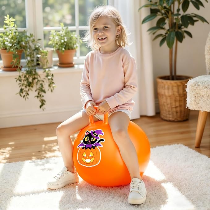 PlayZap Hopper Balls for Kids 3-8, Orange 18 Inches Bouncy Ball with Handle, Inflatable Bouncing Jumping, Hippity Hop Toys Girls Boys Gifts