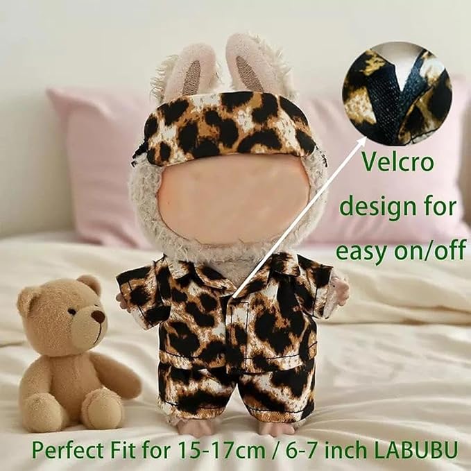 Pajamas for Labubu,Clothing for Big into Energy Labubu Series,3PCS Leopard Print Outfit Set for 17cm Doll,DIY Outfit Accessories Gift for Friend & Fans (Leopard Print)