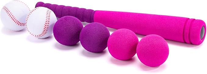 CeleMoon 16.5 Inch [Mini Size] Soft Foam Baseball Bat for Girls, Tball Softball Batting Toy Set with 6 Balls, for Kid Toddler Daughter 3 Years Old Indoor Outdoor Sport Playing Game, Pink