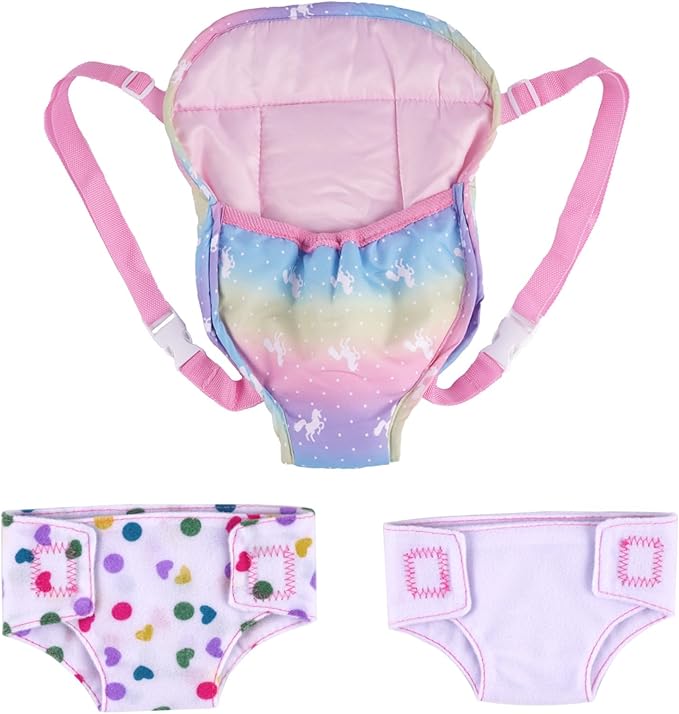 BABESIDE Baby Doll Accessories, Doll Carrier with 2 Doll Diapers – Baby Dolls Accessories Set for 12-15 Inch Dolls, Pretend Play Gift for Girls