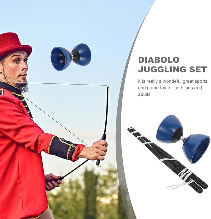 ibasenice Chinese Yo-Yo Diabolo Set with Hand Sticks - Durable Rubber Juggling Toy for Beginners & Kids - Traditional Skill Game for Outdoor Play and Fitness, Blue (4.72 x 3.34 inches)
