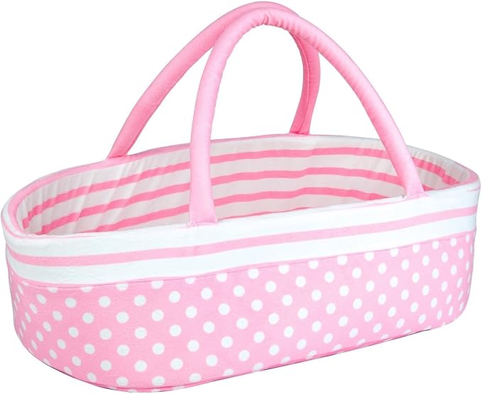 Reborn Baby Dolls Bassinet Pink Crib Bed Soft Toddler Doll Carrier for 18-24 Inch Baby Doll Accessories Baskets with Handle