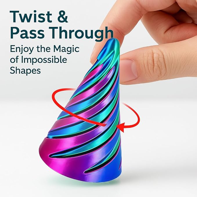 6 Packs Impossible Cone,Spiral Cone Fidget Toy Impossible Pyramid Passthrough Toy,3D Printed Spiral Cone Fidget Toy,Mini Vortex Thread Illusion Desktop Deco Souvenir Gift for Anxiety Relaxing