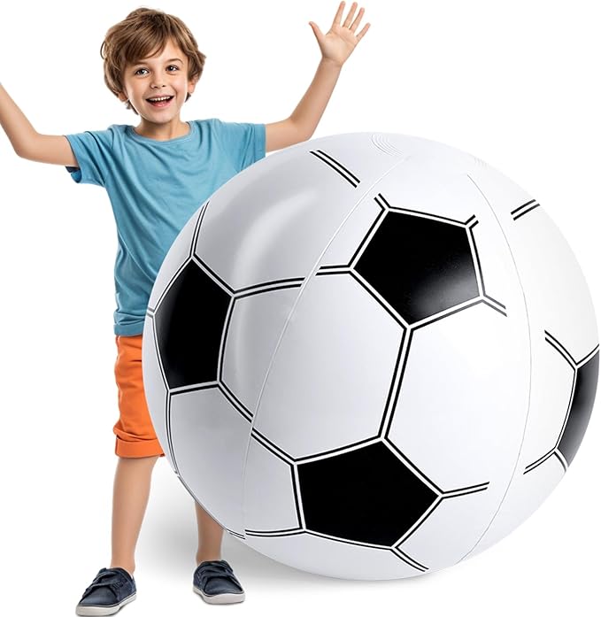 Shindel 27-Inch Giant Inflatable Soccer Ball - Soccer Themed Party Decor & Beach Pool Games, Heavy-Duty Without BPA Vinyl Ball for Outdoor Sports, Backyard, Lake & Birthday Activities