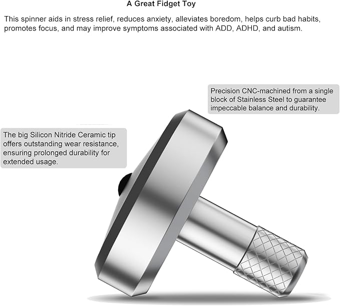 DjuiinoStar Premium Spinning Top: Lengthened Stem, Easy to Twirl, High Performance (BR 13+, AVG 5-8), CNC Machined Stainless Steel, Great Time Killer, EDC Fidget Toy DST-819