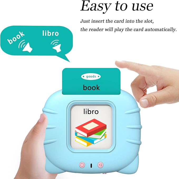 Startcan Spanish & English Talking Flash Cards for Toddlers 1 2 3 4 5 6, Audible Toys for Kids to Learn Spanish - 258 Cards and 516 Words(Blue)