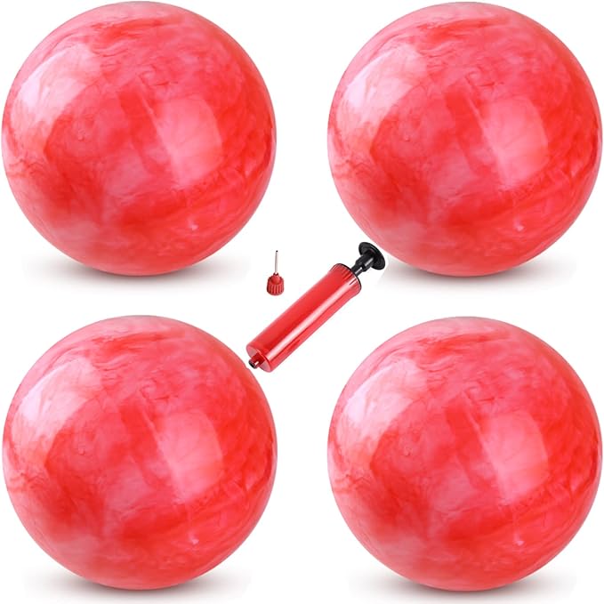 4 Pcs Playground Balls with Pump, 9 inch Inflatable Bouncy Balls for Kids, School, Beach, Kickball DodgeBalls and Indoor Outdoor Plays