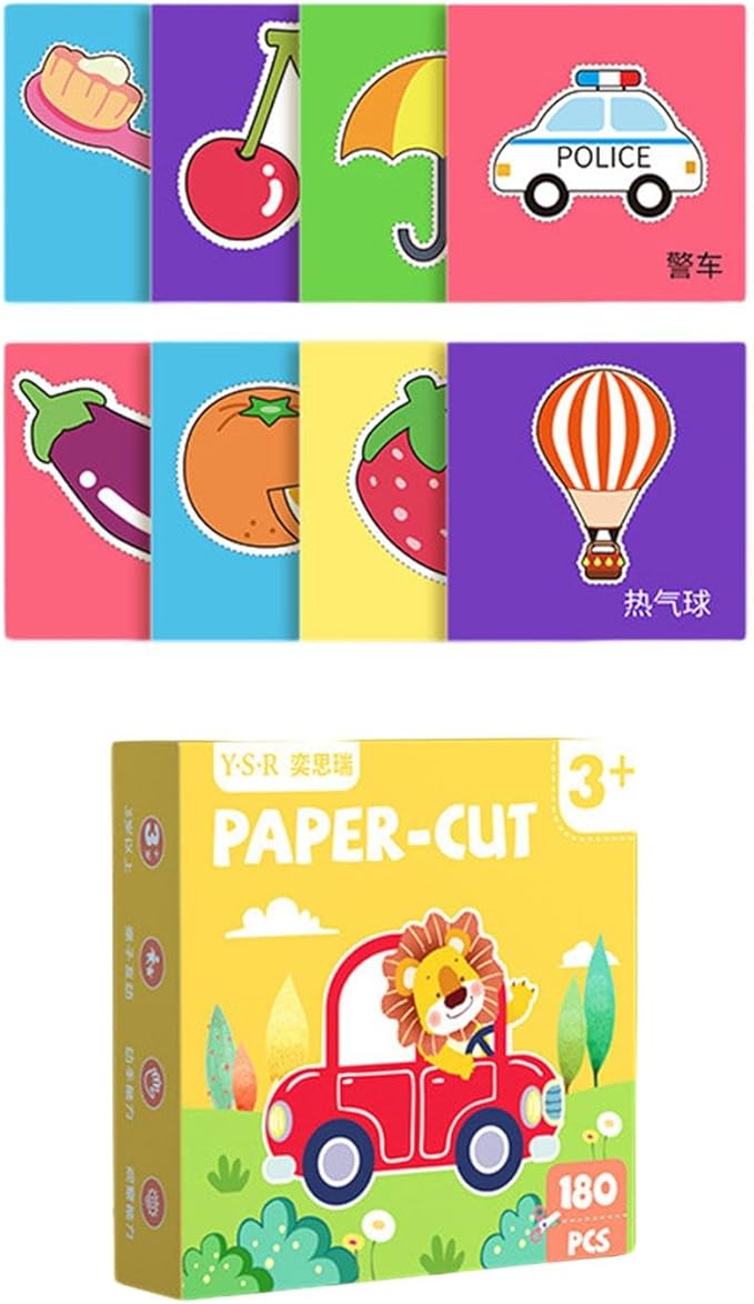 180 Pieces Paper Cutting Activity Set Craft Making Scissors Kit Art Painting DIY Project Material Paper Suitable for Children Boys, Life Theme