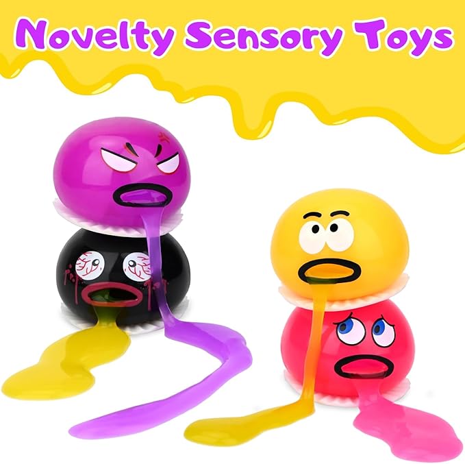 4 Pack Puking Sucking Fidget Toy Slime Ball, Vomiting Stress Balls Sensory Squeeze Toys, Cute and Gross Prank Toy, Novelty Gag Gift for Kids Adults