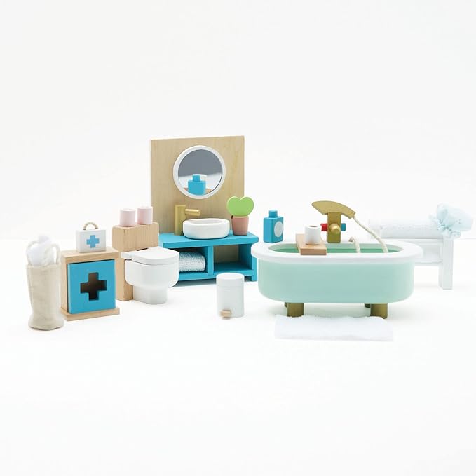 Le Toy Van - Daisylane Bathroom Premium Wooden Toys Dolls House Accessories |Playset For Doll House | Girls Dolls House Furniture Sets - Suitable For Ages 3+