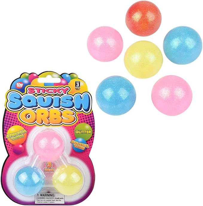 Rhode Island Novelty 1.6" Squish Sticky Glitter Orbs- 1 Card per Order