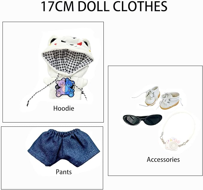 17cm Doll Clothes - 5 Set 17cm Doll Outfit & Accessories,17cm Doll Hoodie Set,Hoodie+cpants+Camera+Shoes+Camera(Style-B)