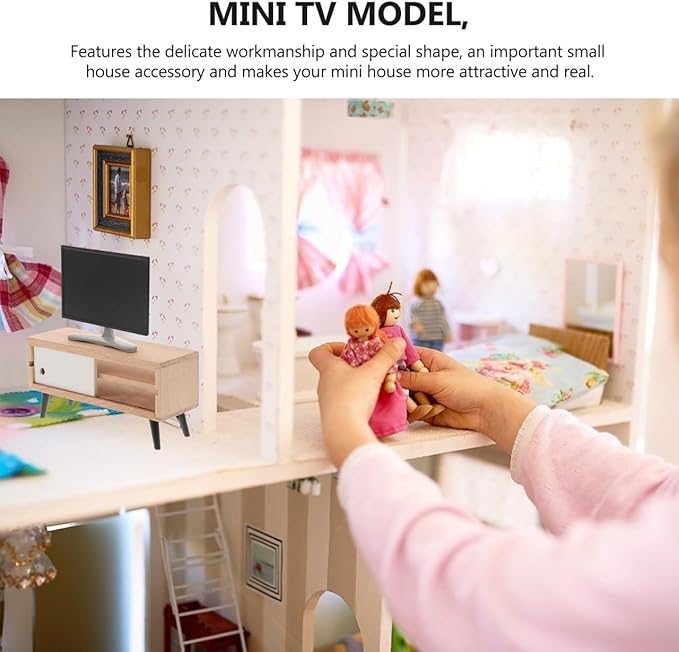 Toyvian 1/12 Scale Dollhouse Miniature Tv Dollhouse Living Room Television Mini Tv Cabinet Doll House Furniture Tiny Set for Furniture Decor Accessories