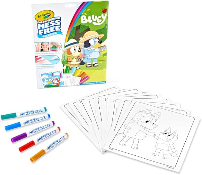 Crayola Bluey Color Wonder Coloring Set, 18 Mess Free Toddler Coloring Pages & 5 Markers, Bluey Activity Set for Kids, Gift for Toddlers, Ages 3+