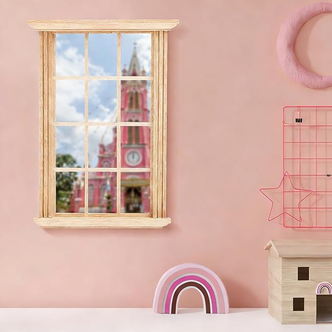 SOIMISS 2pcs Mini Dollhouse Windows 1/12 Scale Wooden Window Frames Miniature Models for Dollhouse Decoration and Display