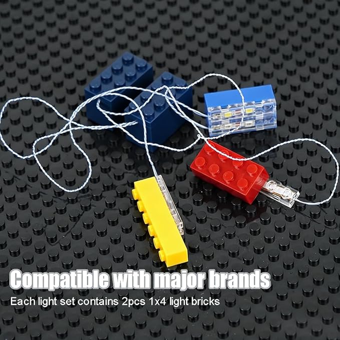 Light Up Bricks, 2 Sets 1X4 LED Lighting Kit, Classic DIY Lights Accessories Compatible with Major Brands