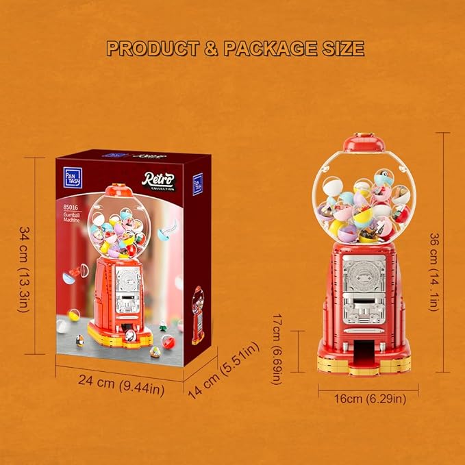 PANTASY Retro Gumball Machine Building Block Set, with 12 Micro Building Blocks and 12 Lucky Notes for Multiple Gameplay Desktop Collectible-Quality Classic Gumball Machine Assembly Blocks Kit