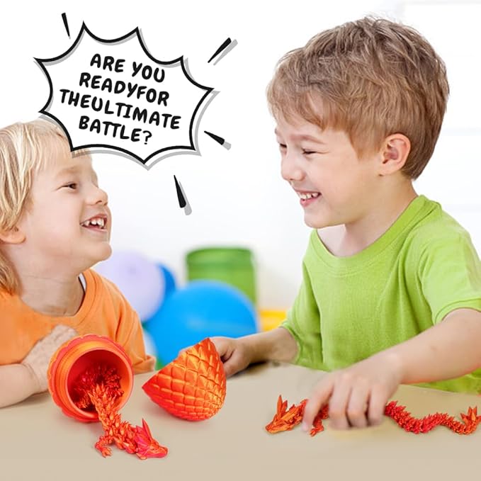 12 in 3D Printed Dragon Egg - Easter Basket Essentials Stuffers, Prefilled Easter Egg Filled with Toy for Kid Boys, Crystal Articulated Dragon Fidget Toys (Laser Red)