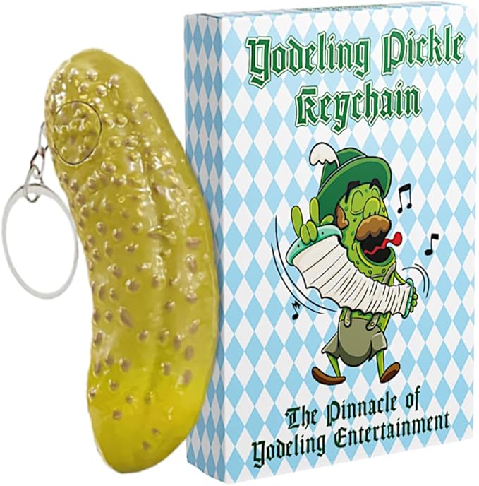 DR DINGUS Tiny Yodeling Pickle Keychain (3 Inches) - Sings Dill-lightful Musical Yodel Song - Singing Novelty Gag Gift for Friends Family Coworkers Office Students Classroom White Elephant