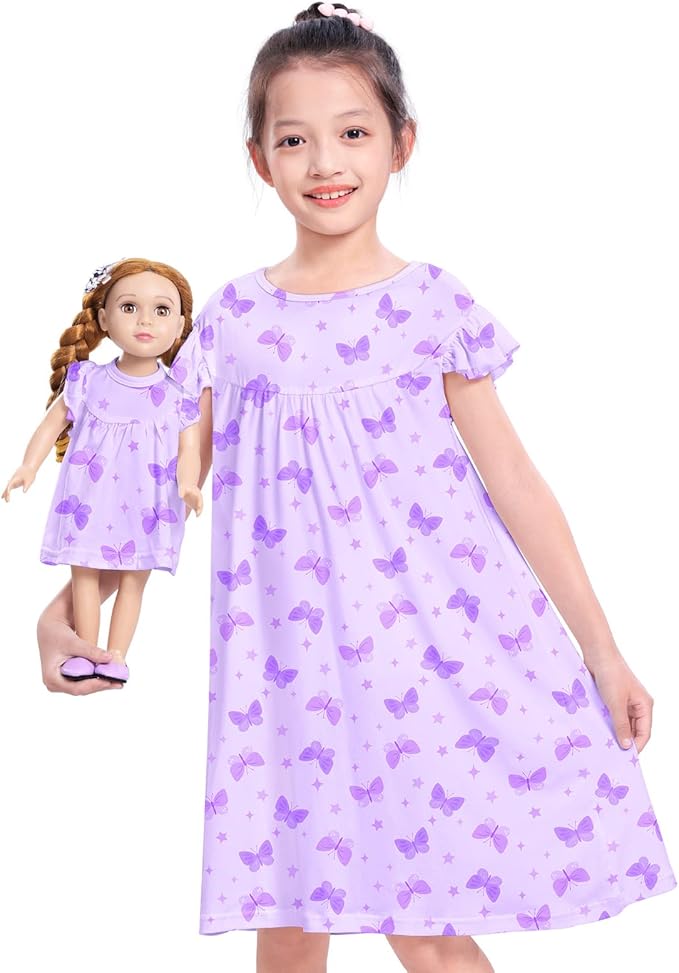ICOSY Matching Doll & Girls Nightgowns Clothes Girls Pajamas Sleepwear Outfit for Kids and 18" Girl Doll