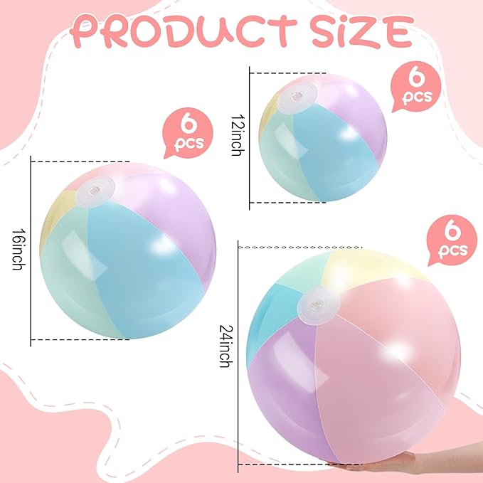 18 Pcs 24 16 12 Inch Inflatable Beach Balls Bulk Pastel Color Jumbo Big Macaron Beach Balls Summer Swimming Party Favor for Water Games Disco Party Outdoor Sport