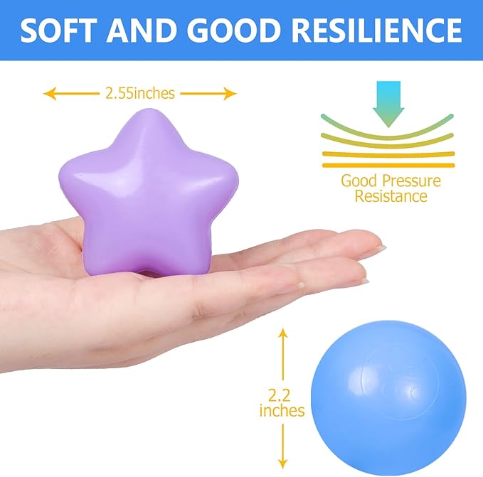 STARBOLO Star Ball Pit Balls for Kids - 200pcs Crush Proof Plastic Children's Toy Balls Macaron Ocean Balls for Birthday Parties Games Pool