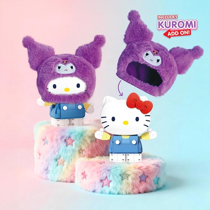 Brickcraft Hello Kitty & Friends Fluffy Fit Building Set with Kuromi Add-On, 239 Pieces, Cute Collectible Brick Figure Toy for Display or Play, Ages 12+ Officially Licensed Sanrio Character Gift Set