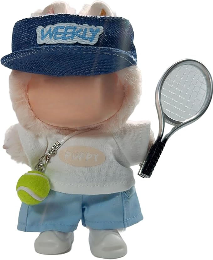 15cm/17cm Doll Sports Wear Outfits Gym Suitable for Labubu Clothes –Stylish Adorable Dolls Accessories for Dressing Up (No Doll Included) (F-Blue Tennis Suit 6-Piece Sets)