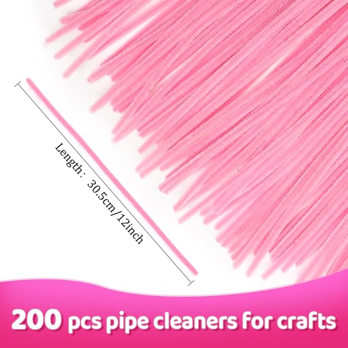 Praisebank Pink Pipe Cleaners for Crafts, 200pcs, Chenille Stems for DIY Projecets, Arts & Crafts Supplies for Festival Party Decorations
