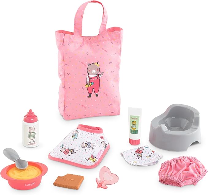 Baby Doll Accessories Care Set for 12-Inch Dolls - 11-Piece Baby Doll Accessories Set with Diaper Bag, Bottle, Bib, Potty, Pacifier - Pretend Play Feeding and Care