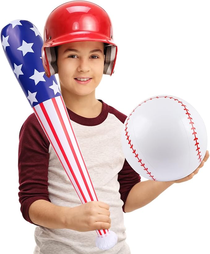 4 Pcs American Flag Inflatable Baseball and Baseball Bat,Blow Up Baseball Bat Beach Ball,Sports Theme Baseball Party Favors for Kids Adult Pool Beach,Sports Game Birthday Carnival Decor Photo Props