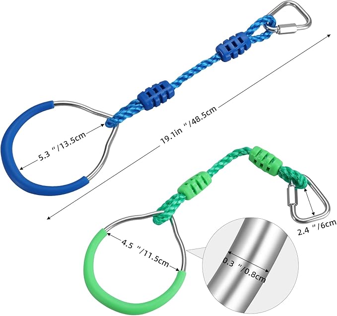 PELLOR Multi-Color Ninja Rings, Gymnastic Rings Backyard Playground Training Equipment Play for Kids & Adults, Swing Bar for Backyard Ninja Warrior Obstacle Course Kits