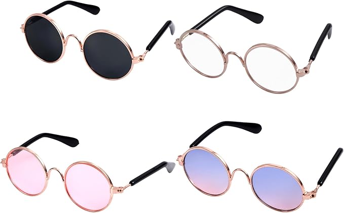 BOXOB 4pcs Doll Glasses, 4 Colors Plastic Doll Dress up Eyeglasses Toy Glasses Costume Accessories Compatible with 5.12 Inch