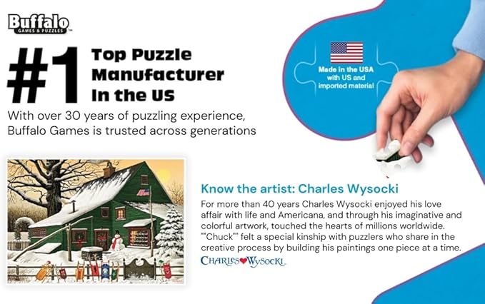 Buffalo Games - Charles Wysocki - Cocoa Break at the Copperfields - 500 Piece Winter Jigsaw Puzzle for Adults, Festive Christmas Puzzle with Poster, Premium Holiday Artwork, Finished 21.25 x 15.00